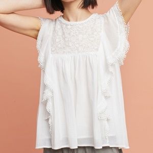 Anthropologie Maeve Callie Lace Front Flutter Sleeve Babydoll Top